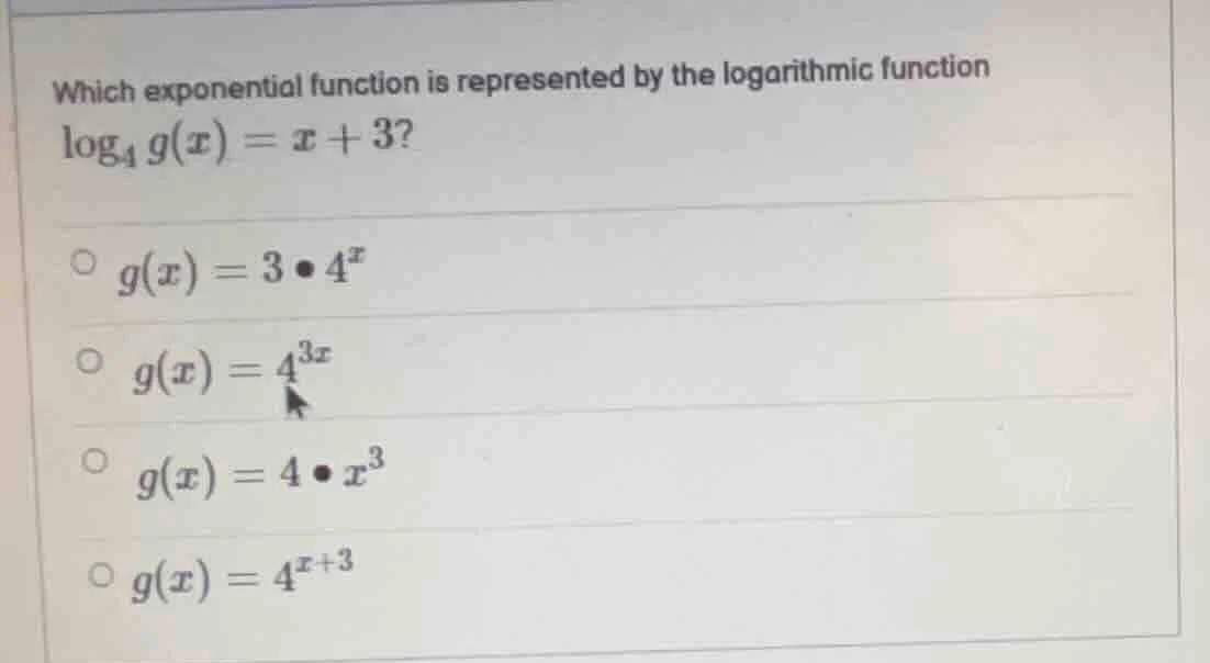 which exponential function is represented by the logarithmic function $…