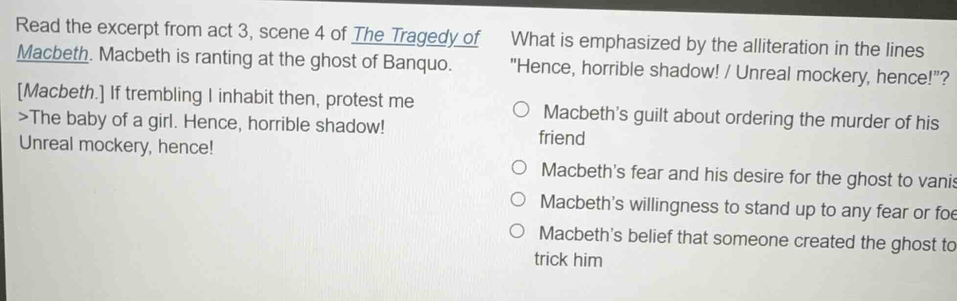 read the excerpt from act 3, scene 4 of the tragedy of macbeth. macbeth…
