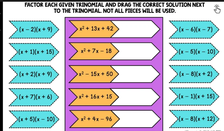 factor each given trinomial and drag the correct solution next to the t…