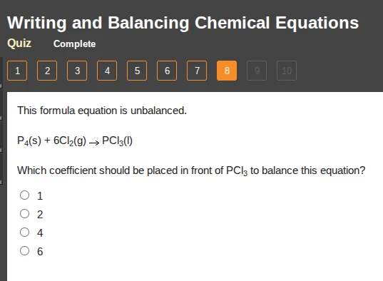 writing and balancing chemical equations quiz complete 1 2 3 4 5 6 7 8 …