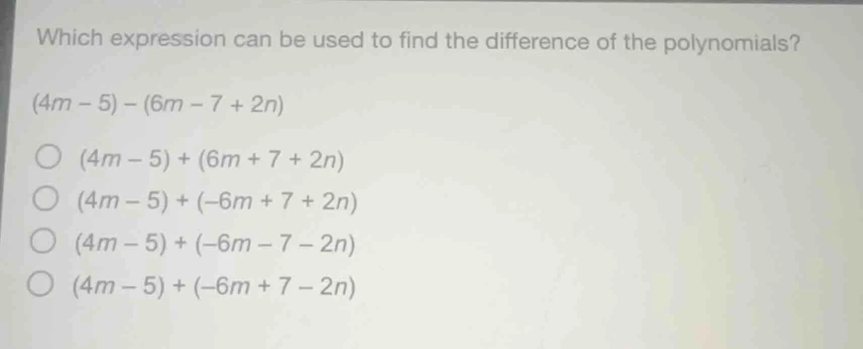 which expression can be used to find the difference of the polynomials?…