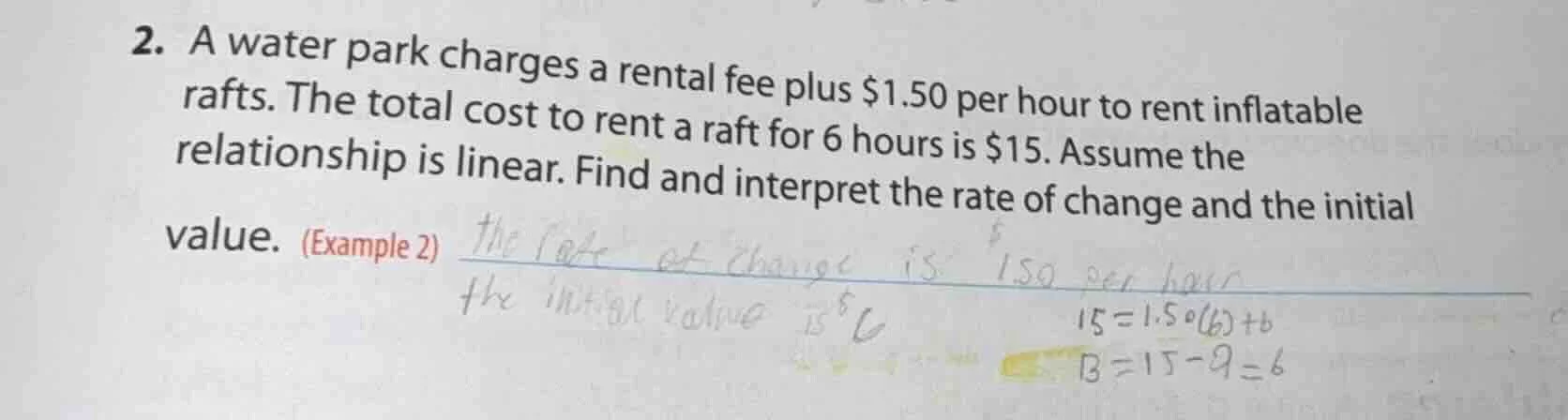 2. a water park charges a rental fee plus $1.50 per hour to rent inflat…