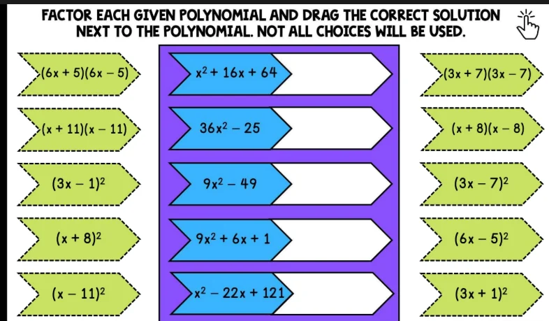 factor each given polynomial and drag the correct solution next to the …