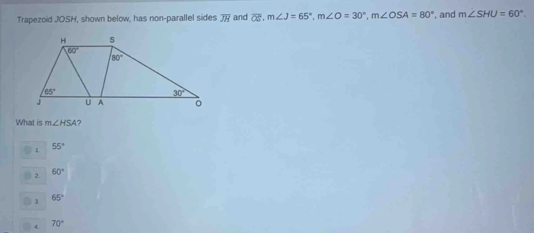 trapezoid josh, has non-parallel sides $overline{jh}$ and $overline{os}…