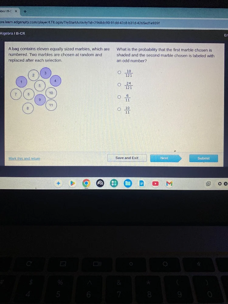 algebra i b-cr a bag contains eleven equally sized marbles, which are n…