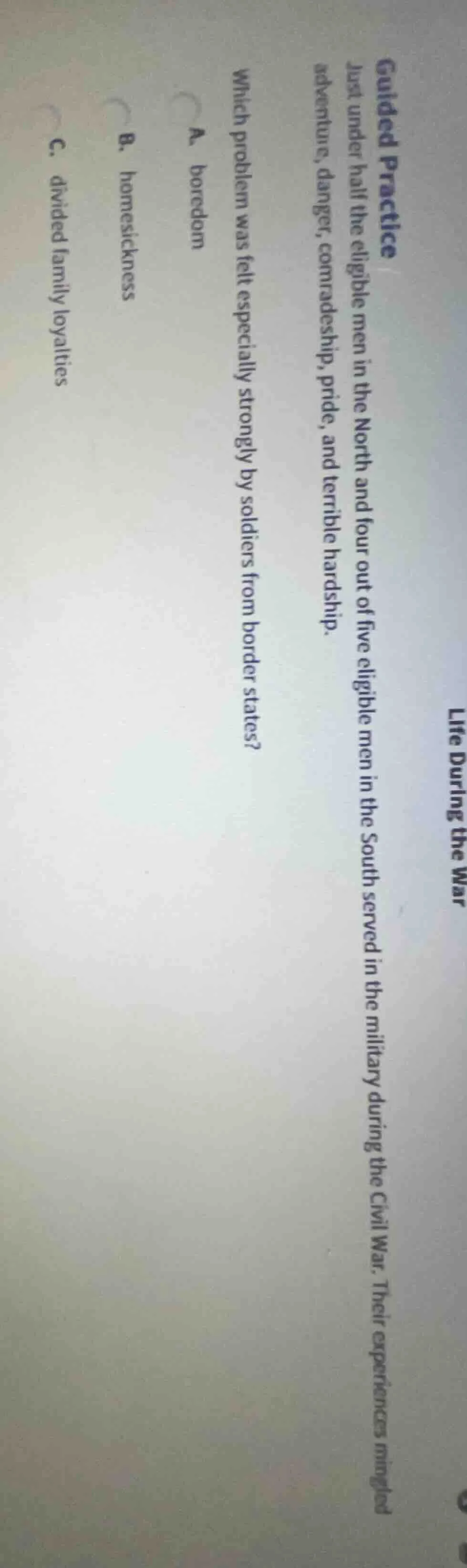 life during the war guided practice just under half the eligible men in…