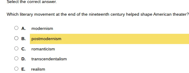 select the correct answer. which literary movement at the end of the ni…