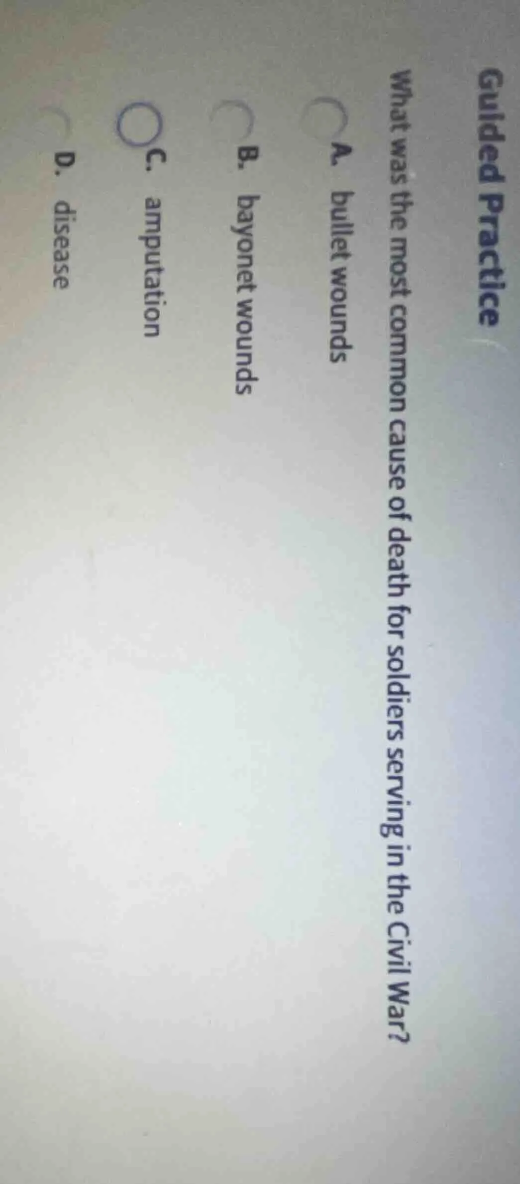 guided practice what was the most common cause of death for soldiers se…