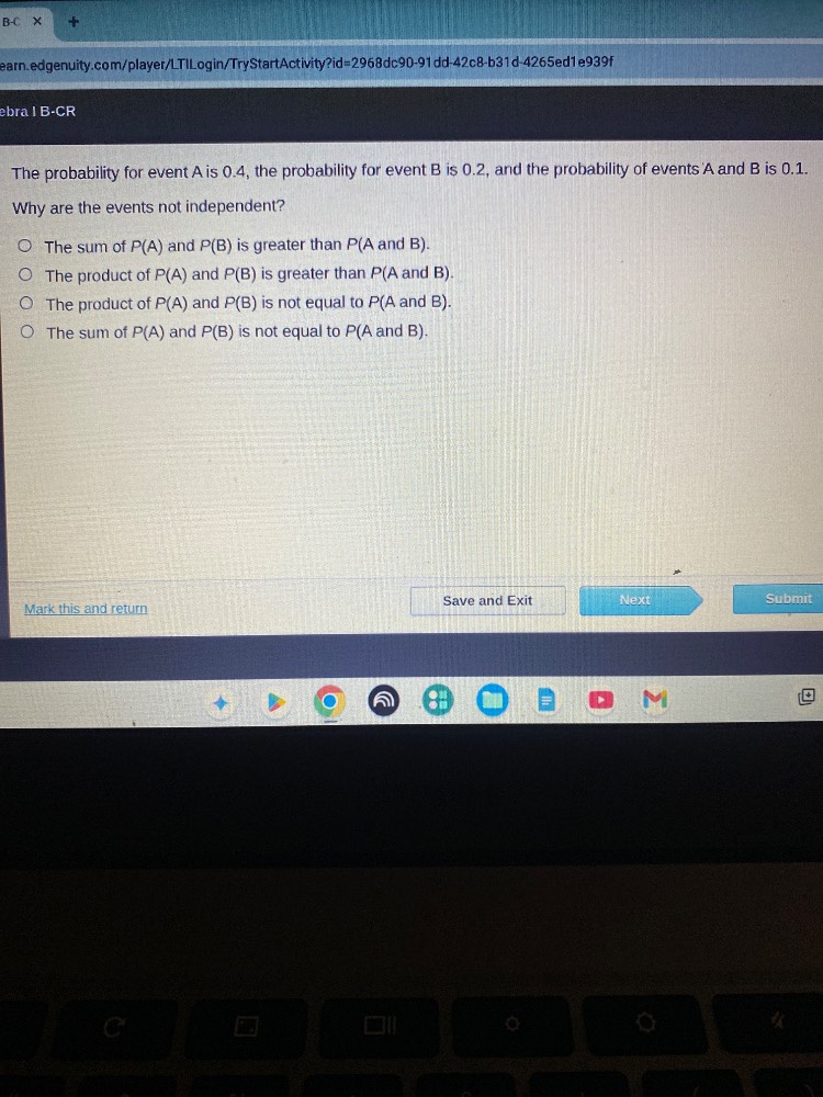 ebra i b-cr the probability for event a is 0.4, the probability for eve…