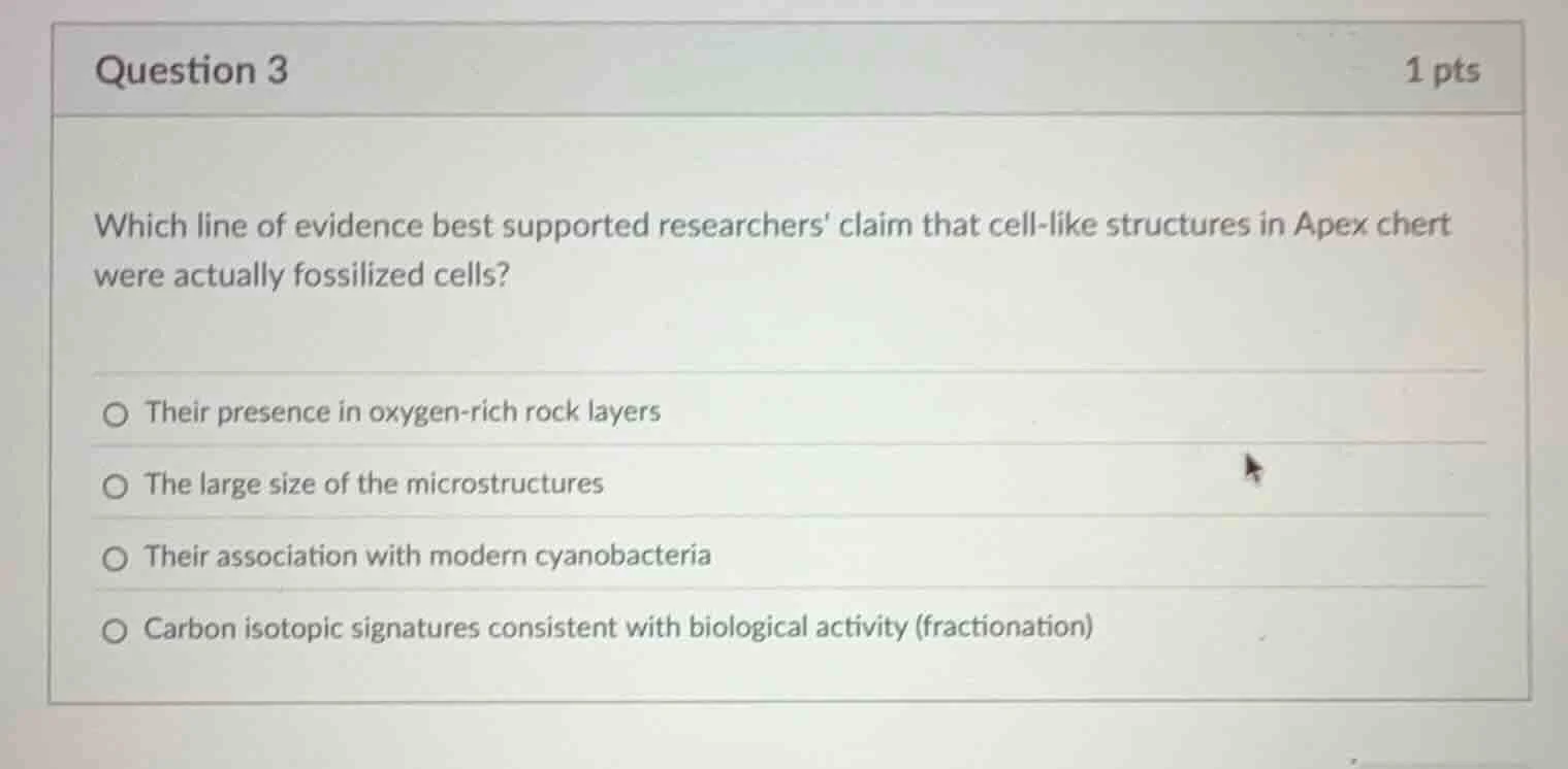 question 3 1 pts which line of evidence best supported researchers clai…