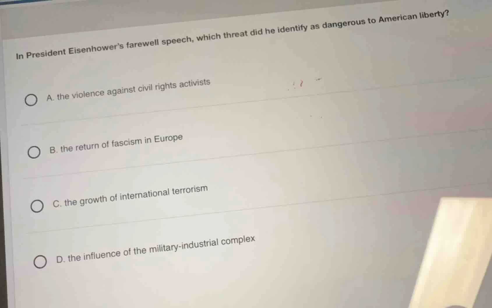 in president eisenhowers farewell speech, which threat did he identify …