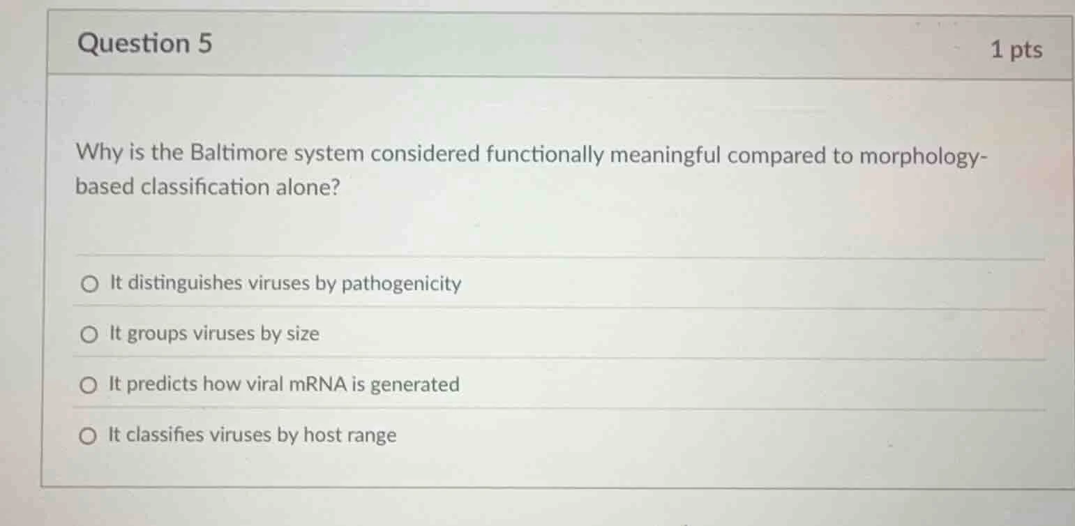 question 5 1 pts why is the baltimore system considered functionally me…