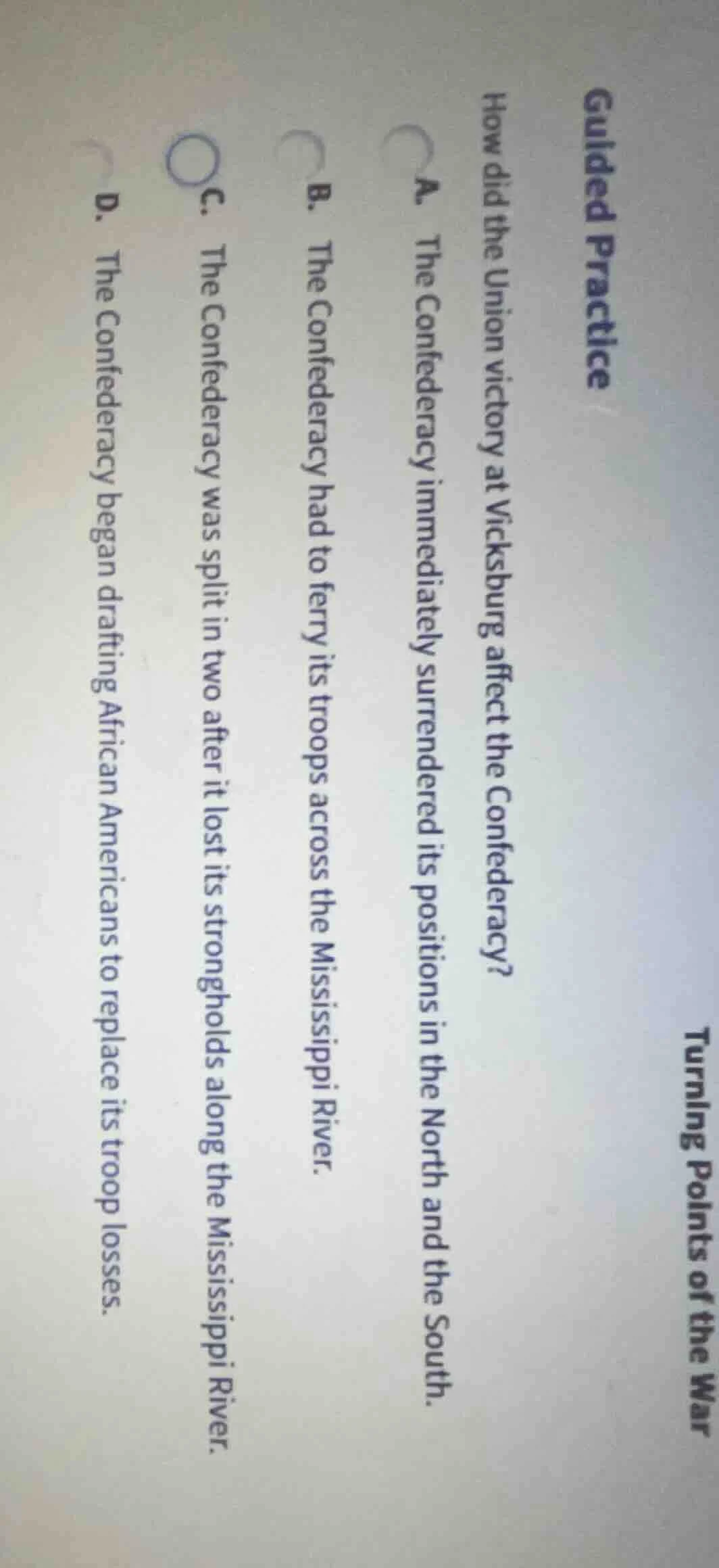 turning points of the war guided practice how did the union victory at …