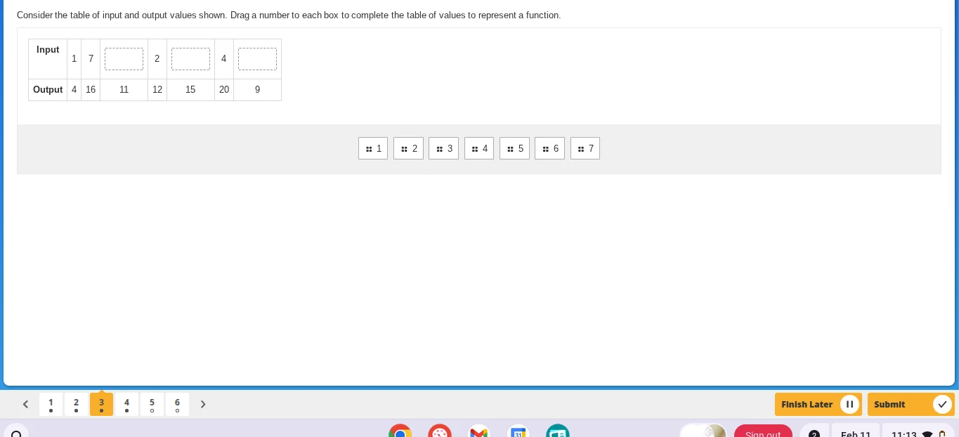 consider the table of input and output values shown. drag a number to e…