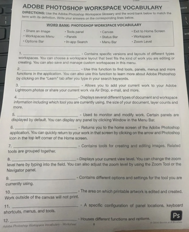 adobe photoshop workspace vocabulary directions: use the adobe photosho…