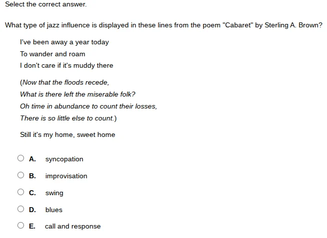 select the correct answer. what type of jazz influence is displayed in …