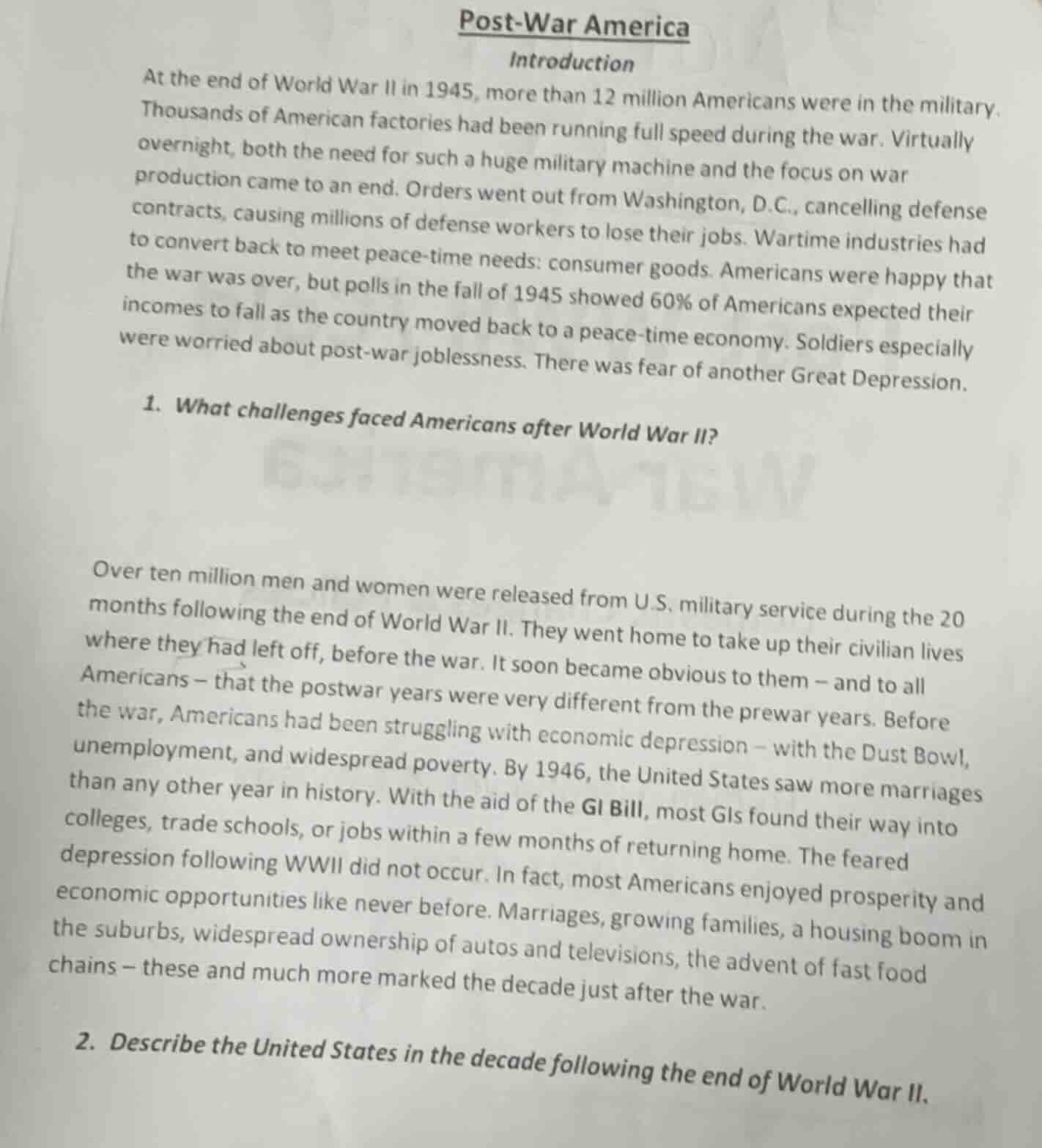 post-war americaintroductionat the end of world war ii in 1945, more th…