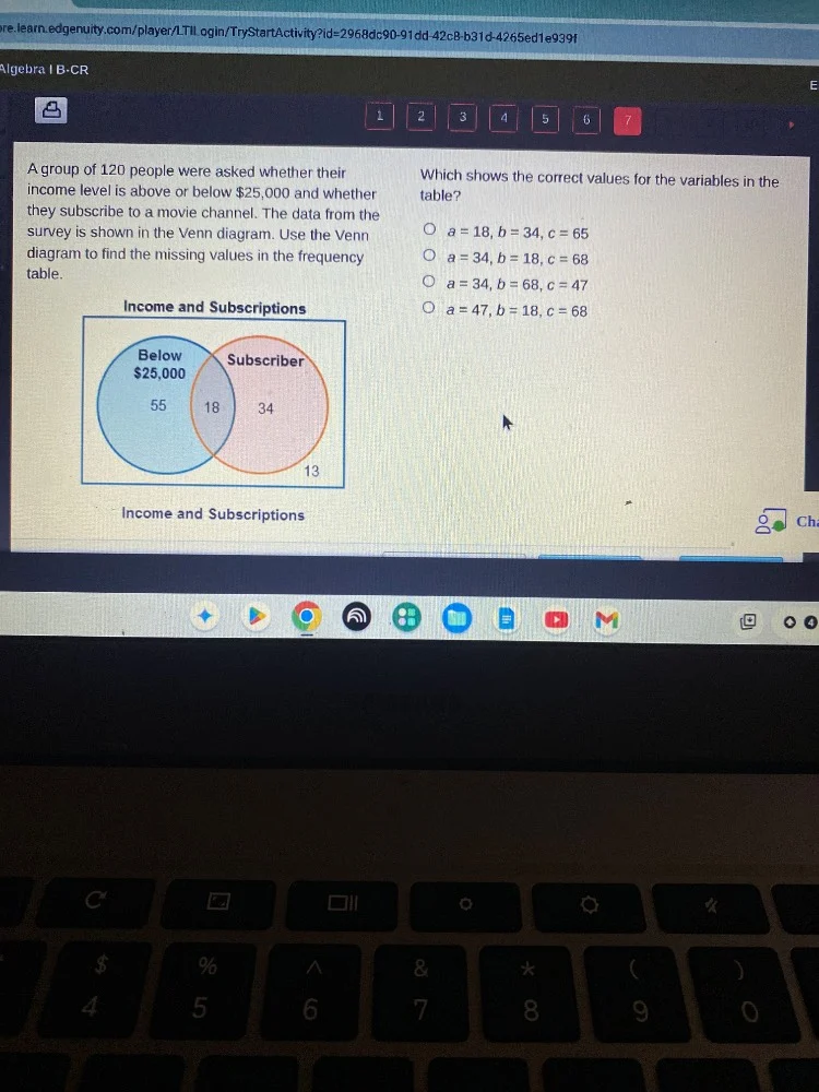 algebra i b-cr a group of 120 people were asked whether their income le…
