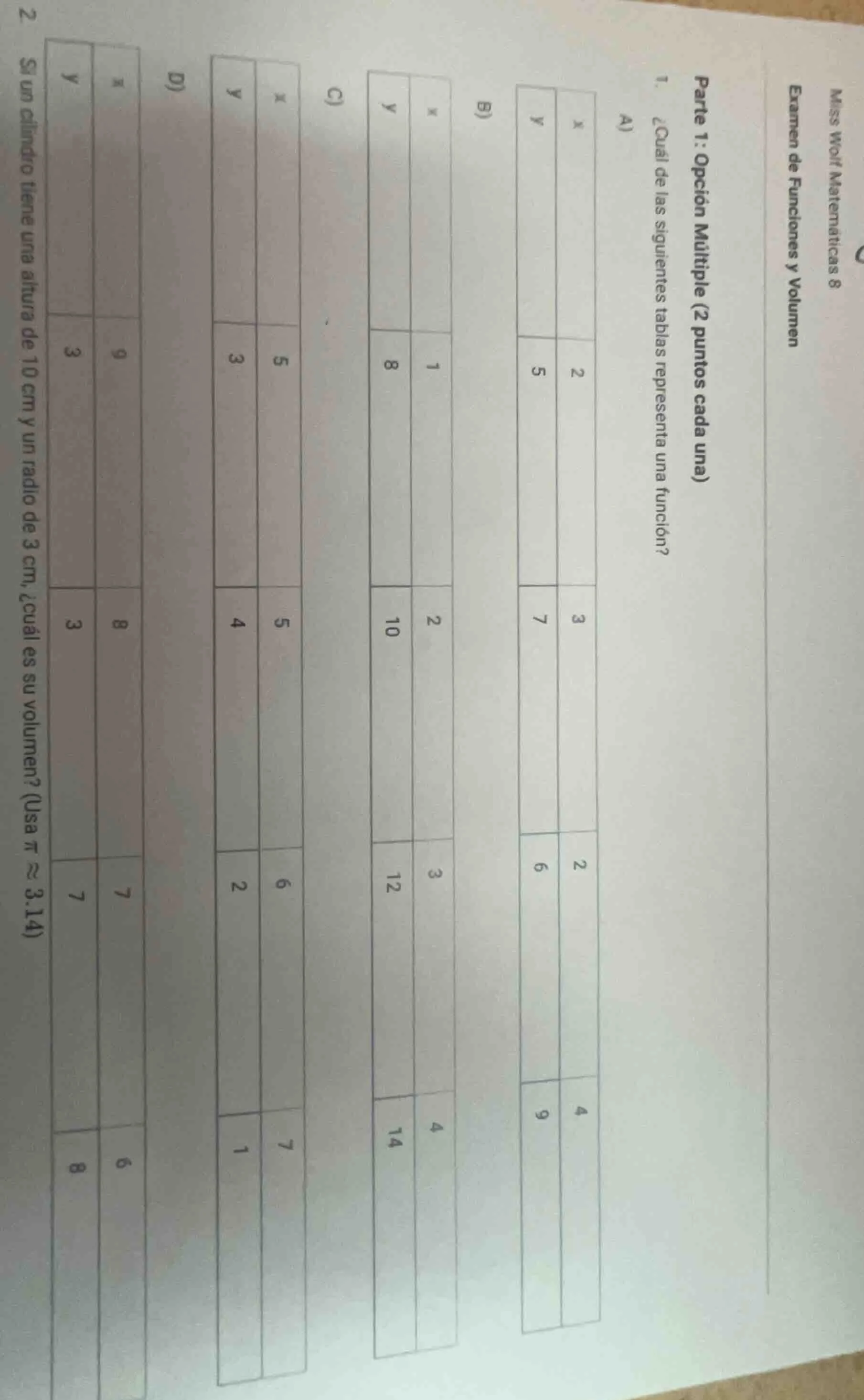miss wolf matemáticas 8 examen de funciones y volumen parte 1: opción m…