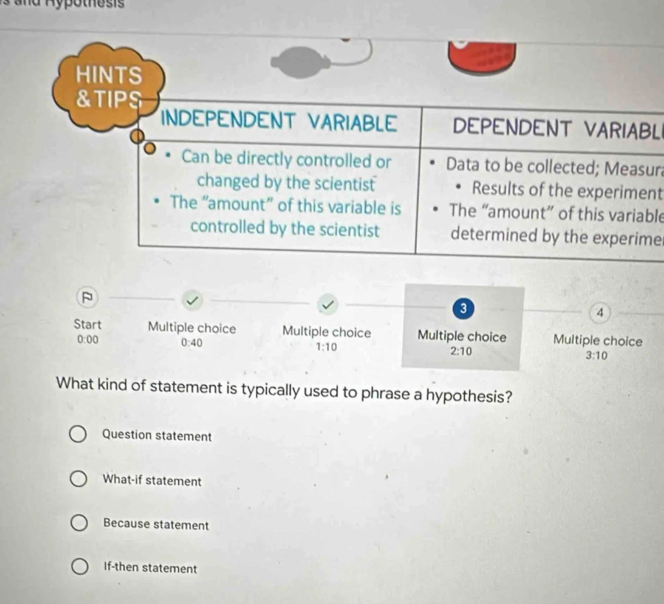 hints & tips independent variable • can be directly controlled or chang…