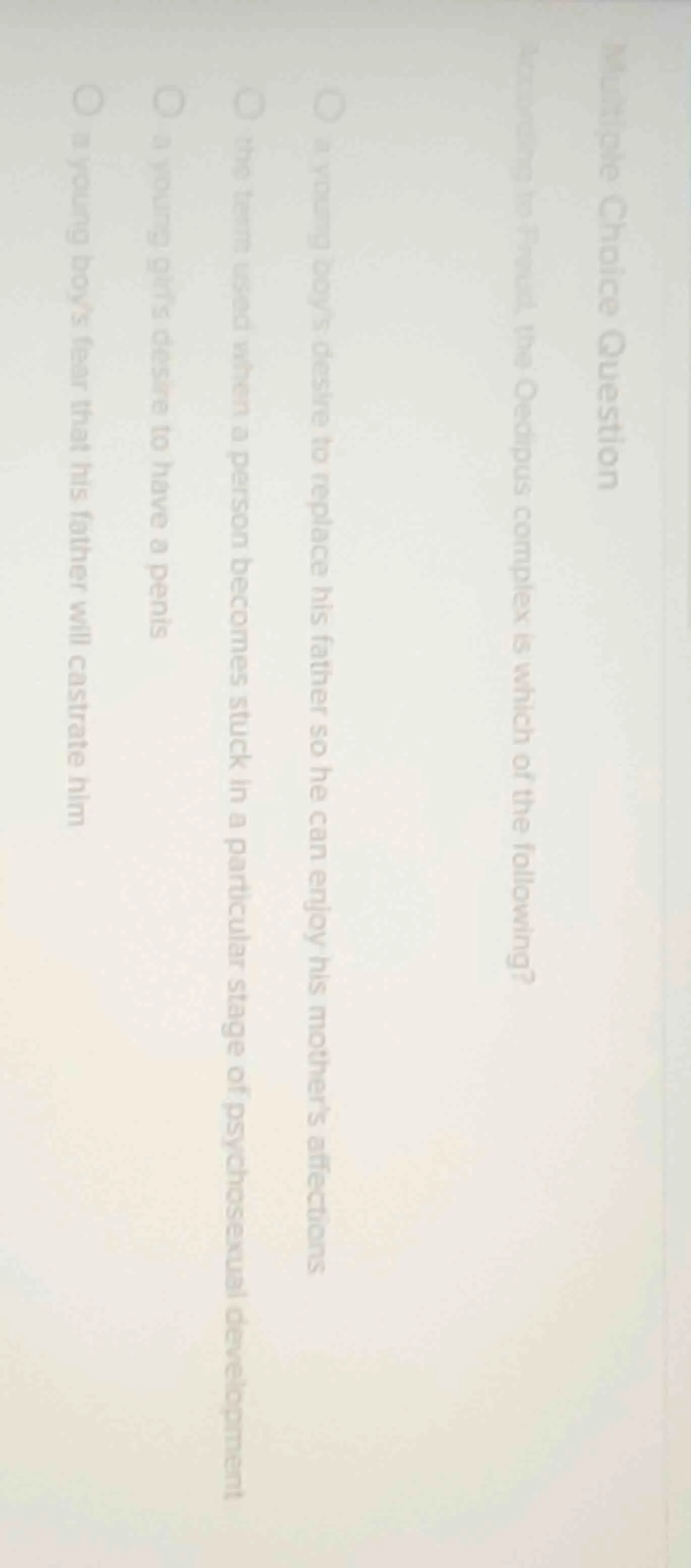 multiple choice question according to freud, the oedipus complex is whi…