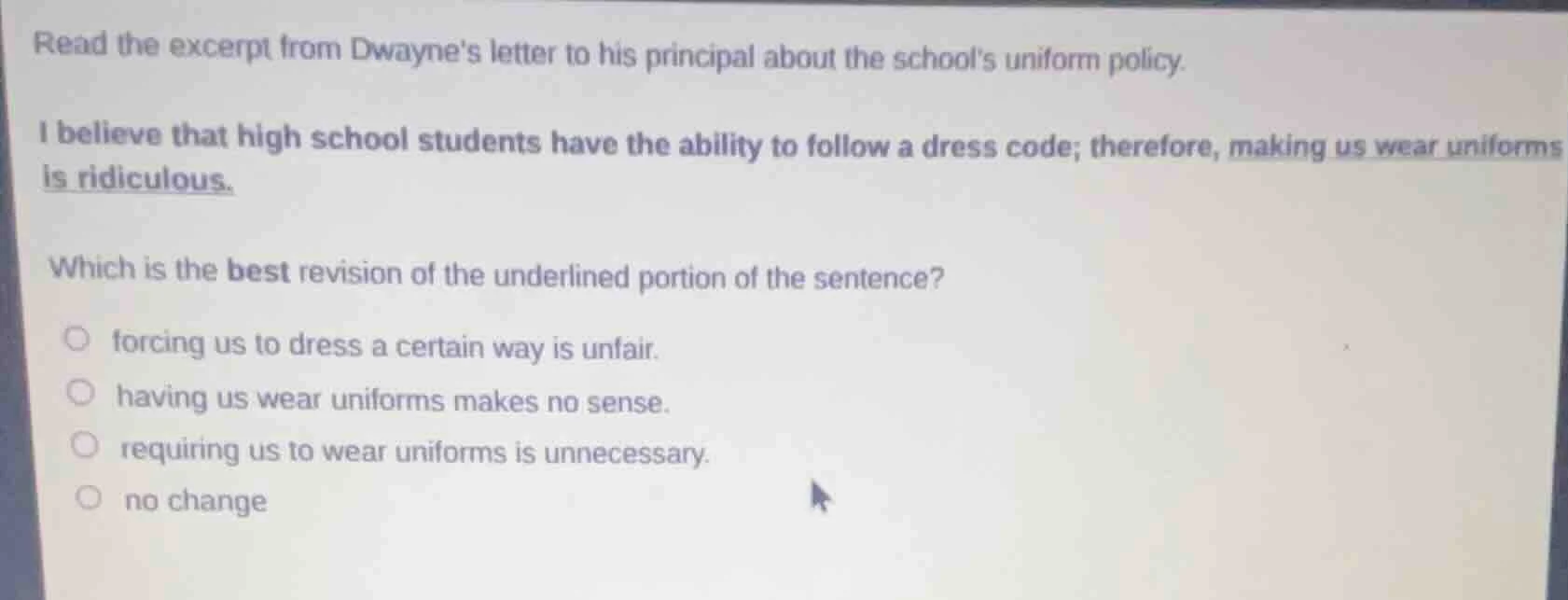 read the excerpt from dwaynes letter to his principal about the schools…