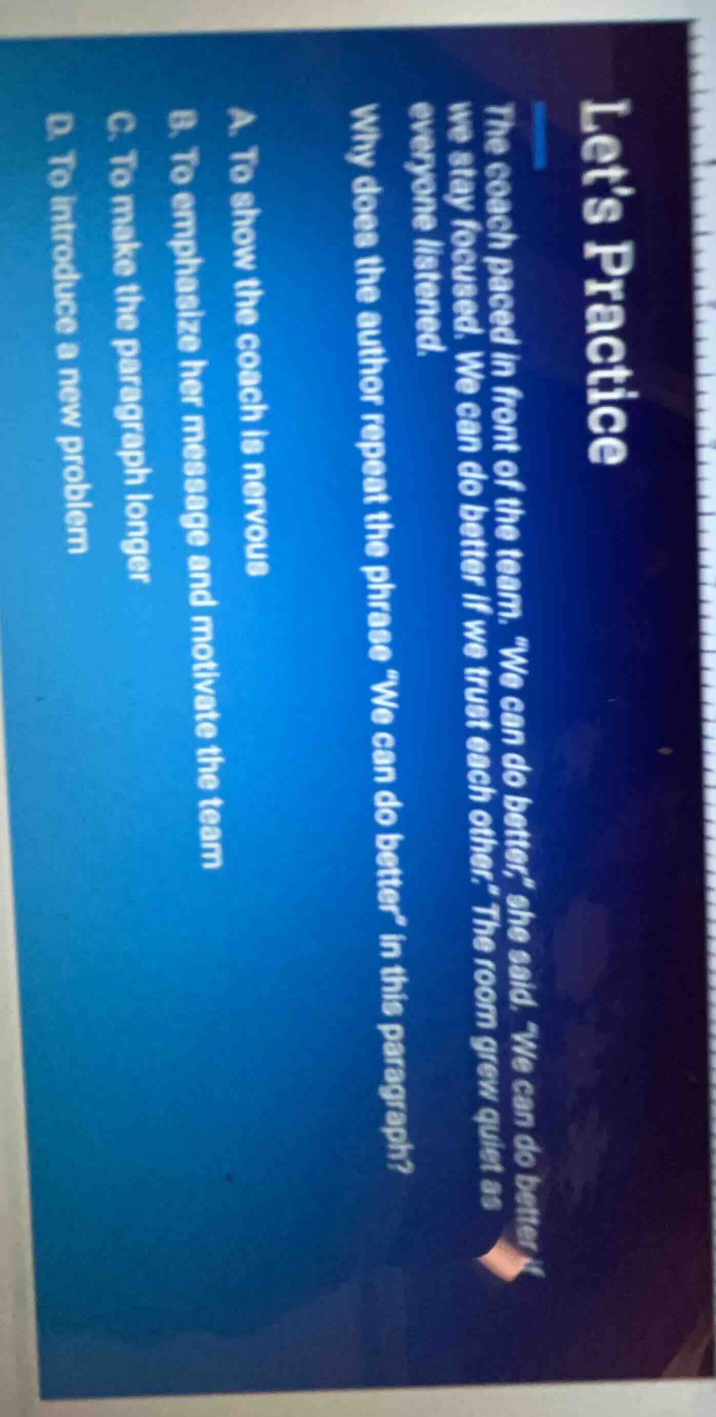 lets practice the coach paced in front of the team. \we can do better,\…