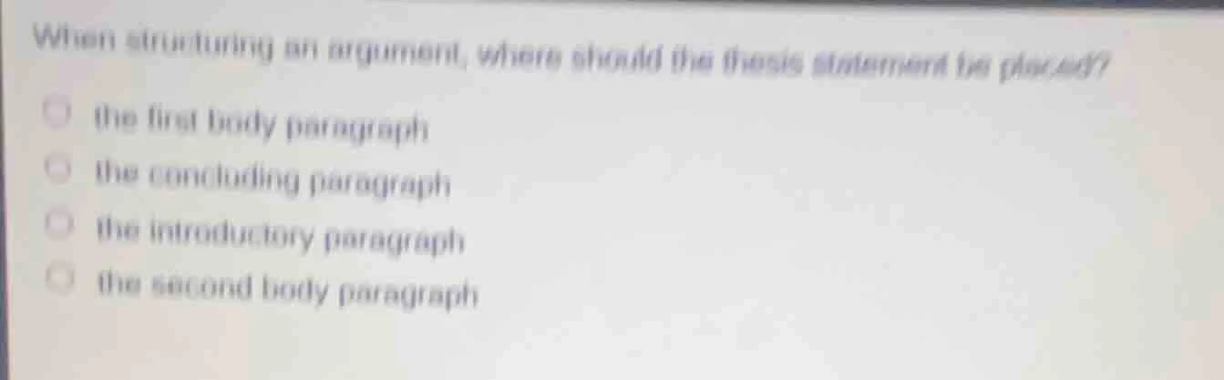when structuring an argument, where should the thesis statement be plac…