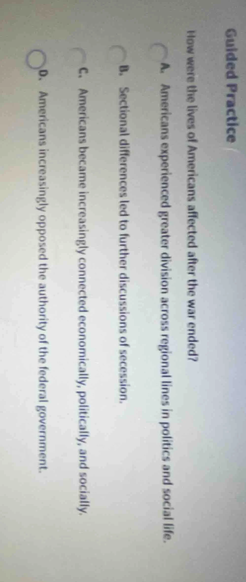 guided practice how were the lives of americans affected after the war …