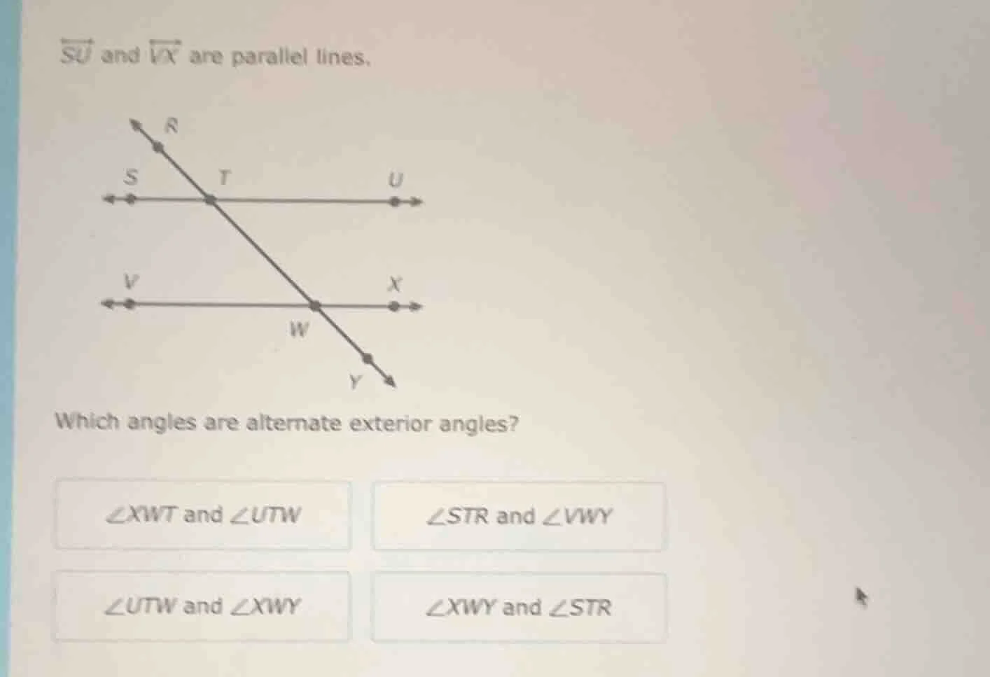 $overrightarrow{su}$ and $overrightarrow{vx}$ are parallel lines. which…