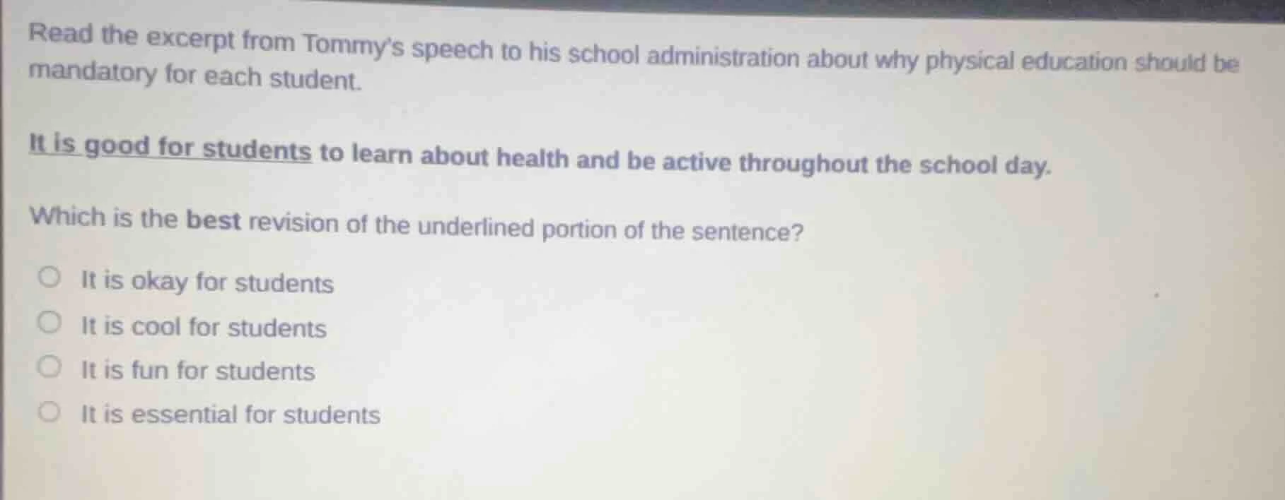 read the excerpt from tommys speech to his school administration about …