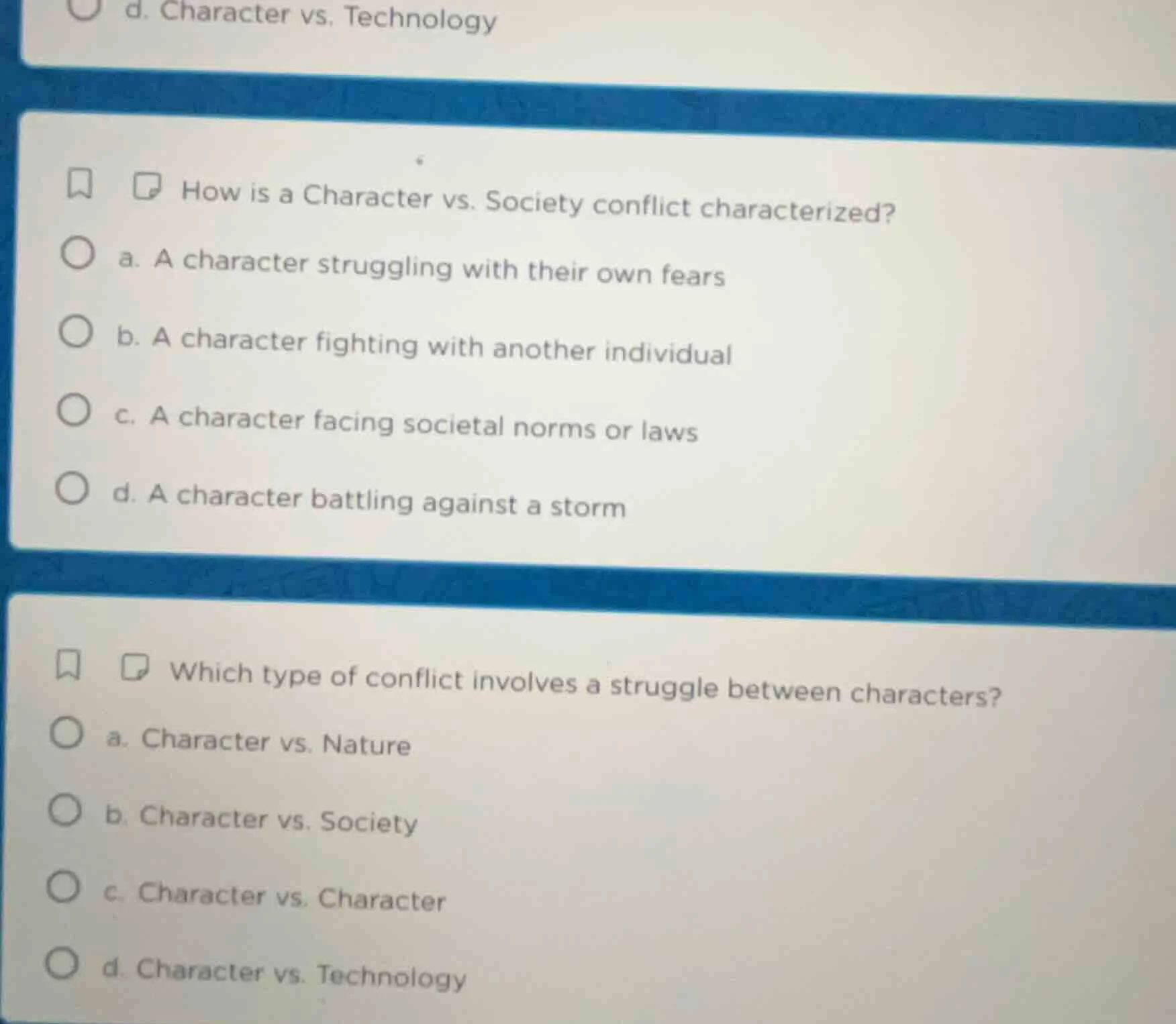 d. character vs. technology how is a character vs. society conflict cha…