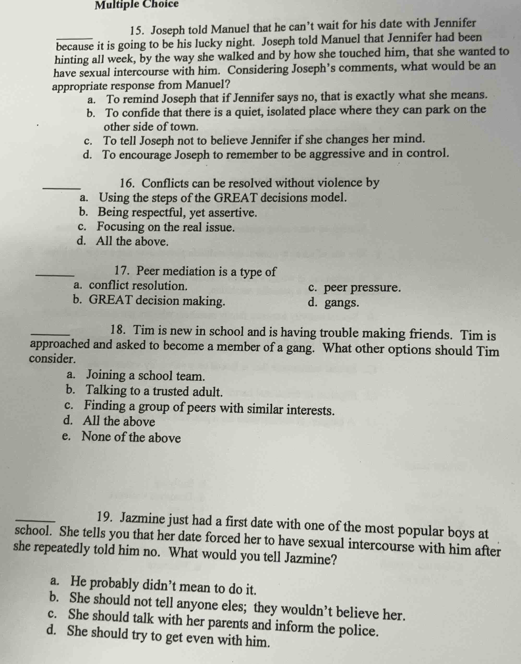 multiple choice 15. joseph told manuel that he cant wait for his date w…