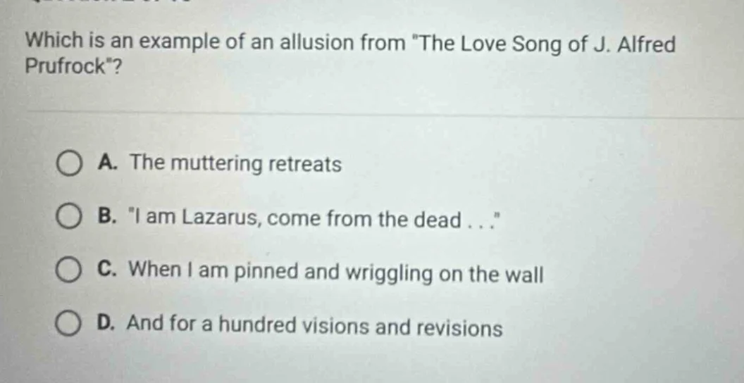 which is an example of an allusion from \the love song of j. alfred pru…