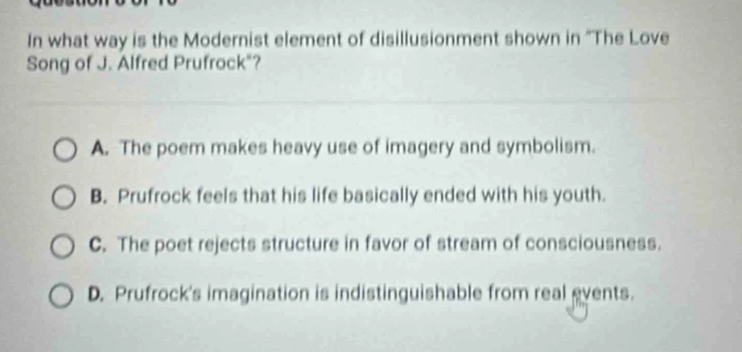 in what way is the modernist element of disillusionment shown in \the l…