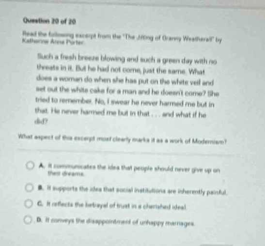 question 20 of 20 read the following excerpt from the the jilting of gr…