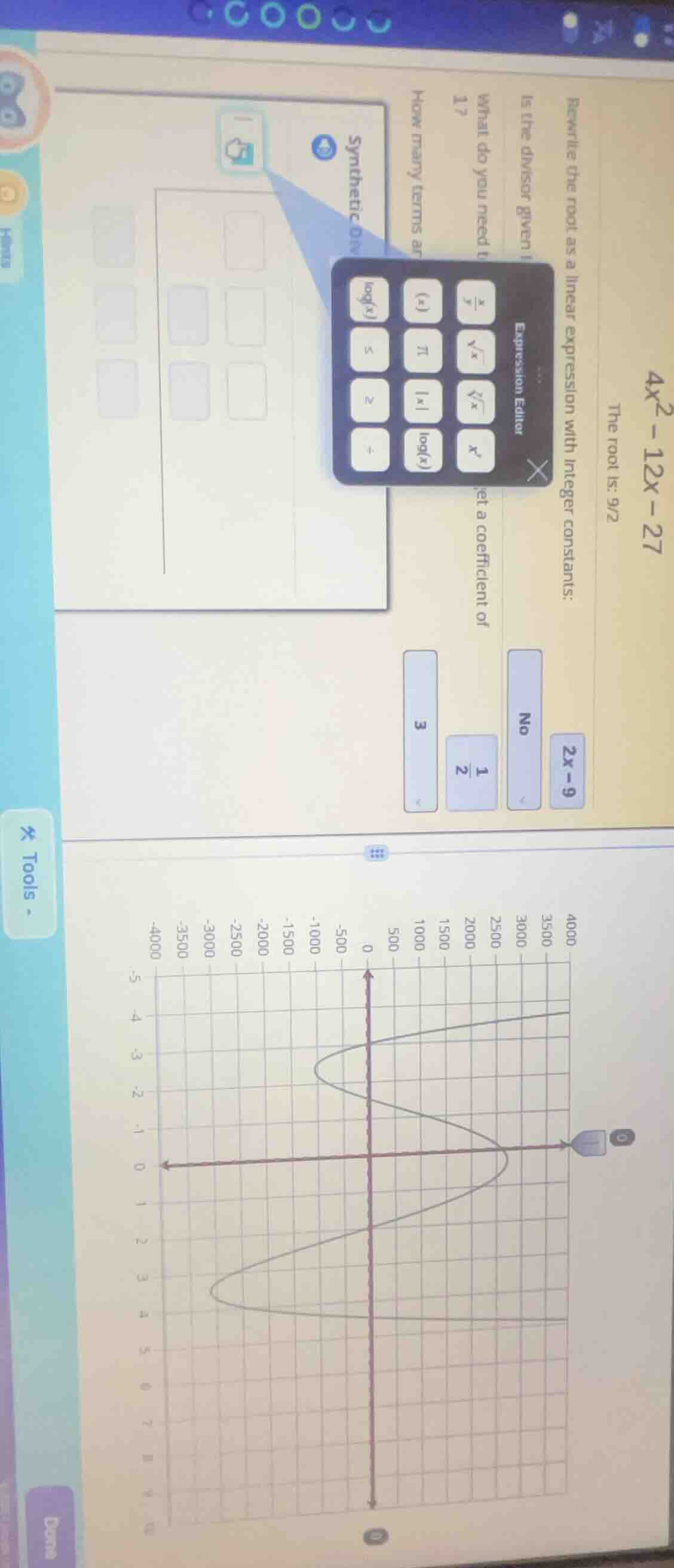 $4x^2 - 12x - 27$ the root is: $\\frac{9}{2}$ rewrite the root as a lin…