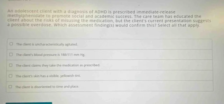 an adolescent client with a diagnosis of adhd is prescribed immediate-r…