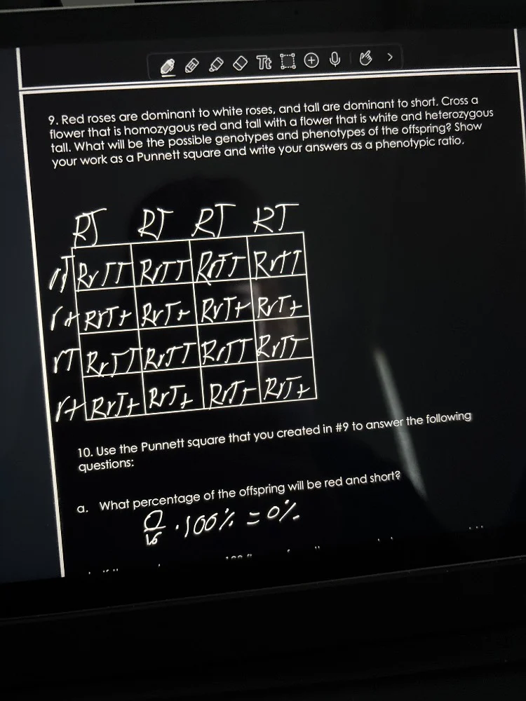 9. red roses are dominant to white roses, and tall are dominant to shor…
