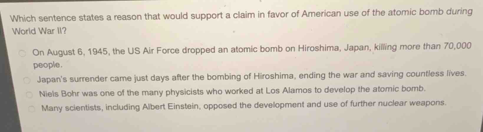 which sentence states a reason that would support a claim in favor of a…