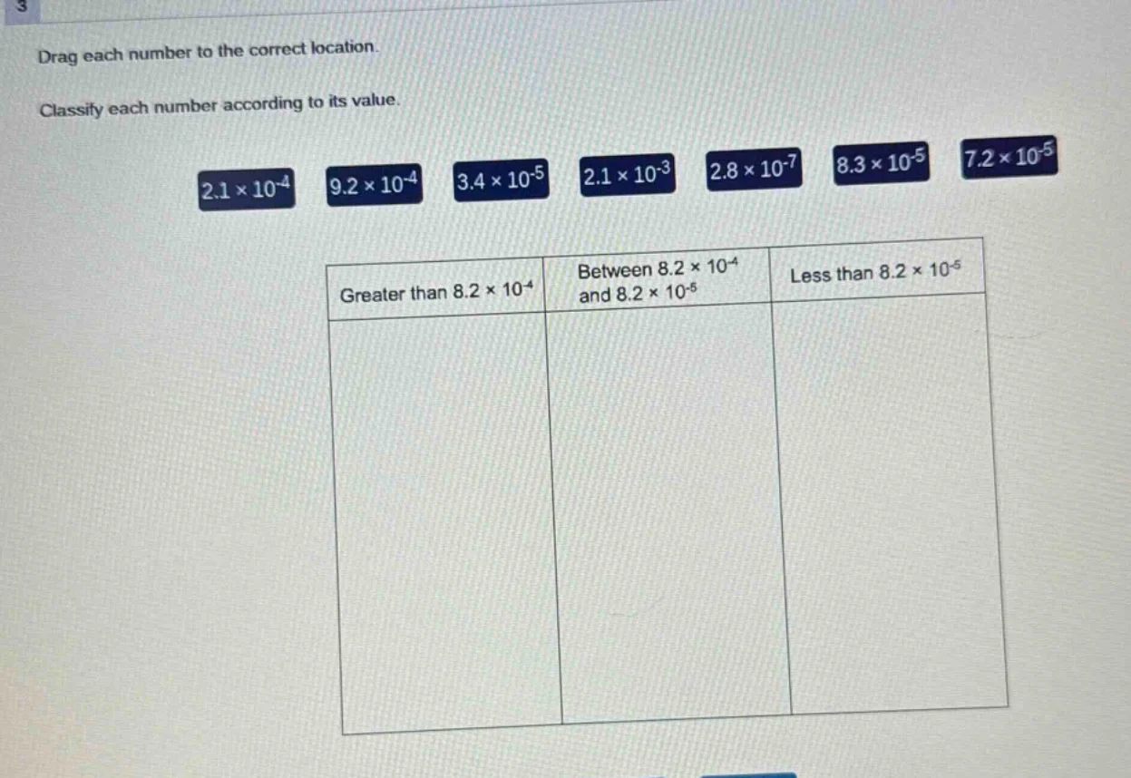 3 drag each number to the correct location. classify each number accord…