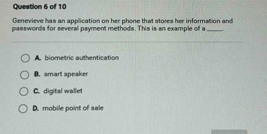 question 6 of 10 genevieve has an application on her phone that stores …