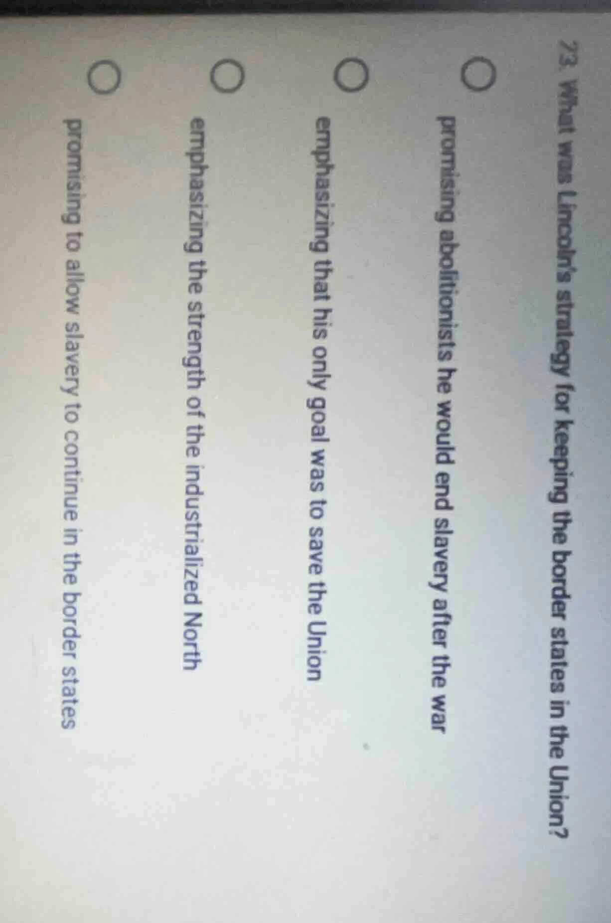 23. what was lincolns strategy for keeping the border states in the uni…