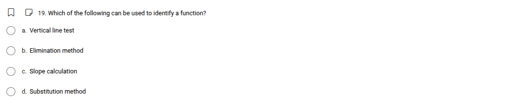 19. which of the following can be used to identify a function? a. verti…