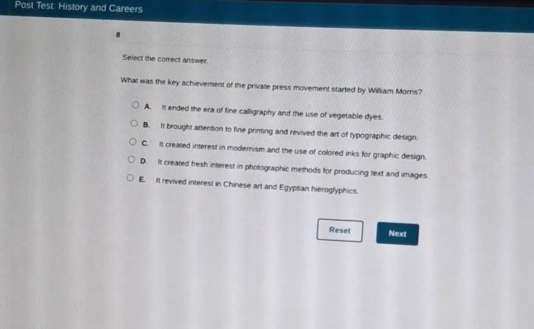 post test: history and careers 8 select the correct answer. what was th…