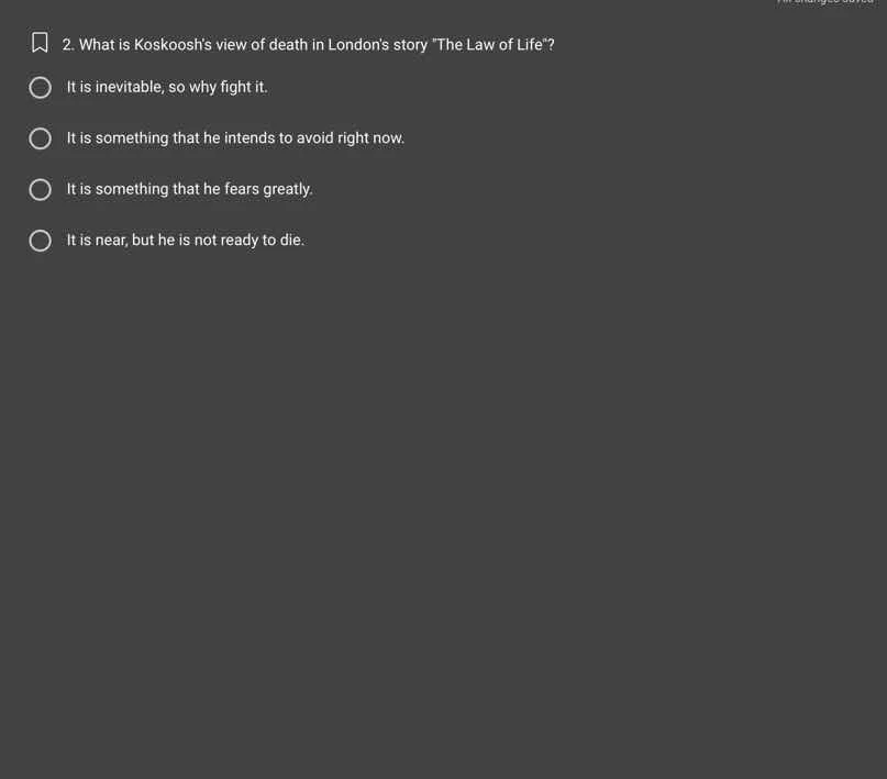 2. what is koskooshs view of death in londons story the law of life? it…