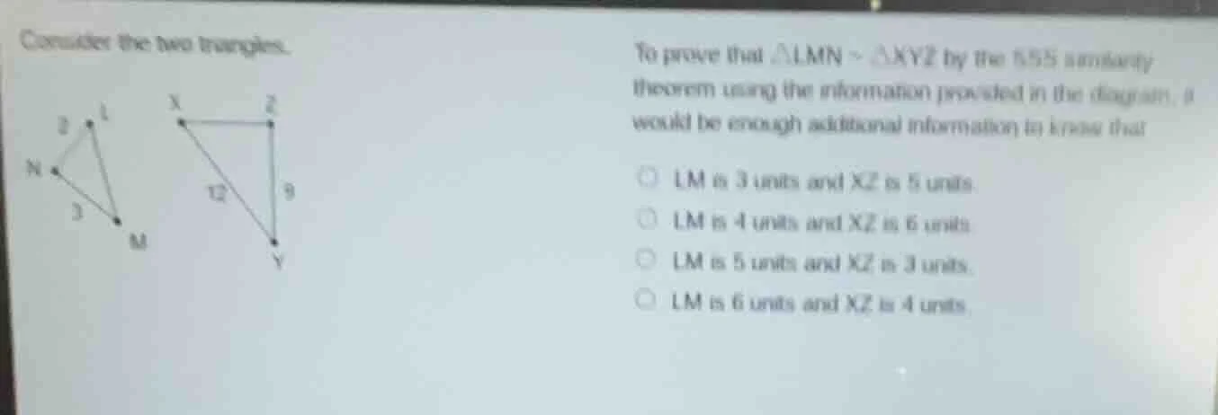 consider the two triangles. to prove that $\triangle lmn \\sim \\triang…