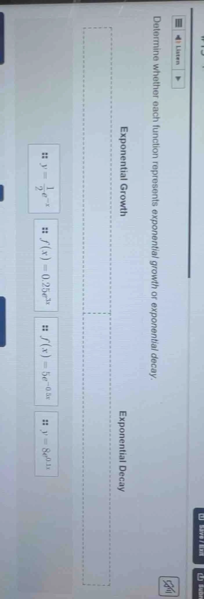 determine whether each function represents exponential growth or expone…