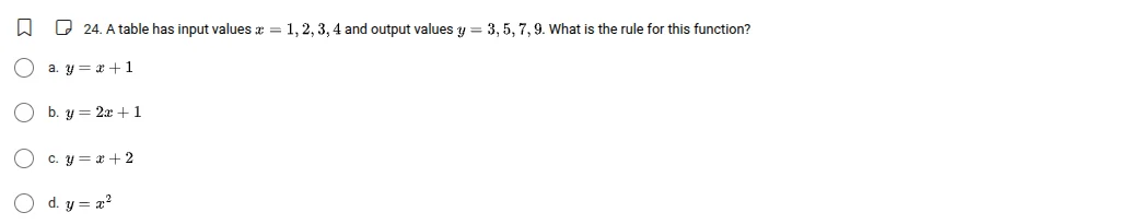 24. a table has input values $x=1,2,3,4$ and output values $y=3,5,7,9$.…