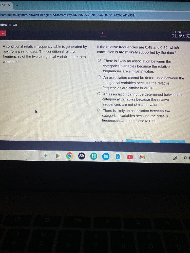 a conditional relative frequency table is generated by row from a set o…